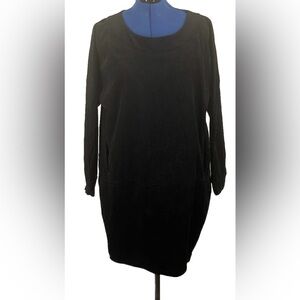 Minibee Women's Corduroy Dress Cotton Tunic Long Sleeve  Oversized XXL Black